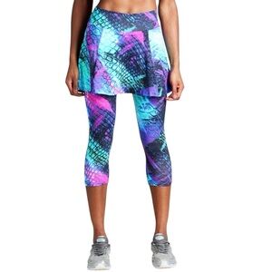 Colorful Patterned Leggings with Skirt Overlay